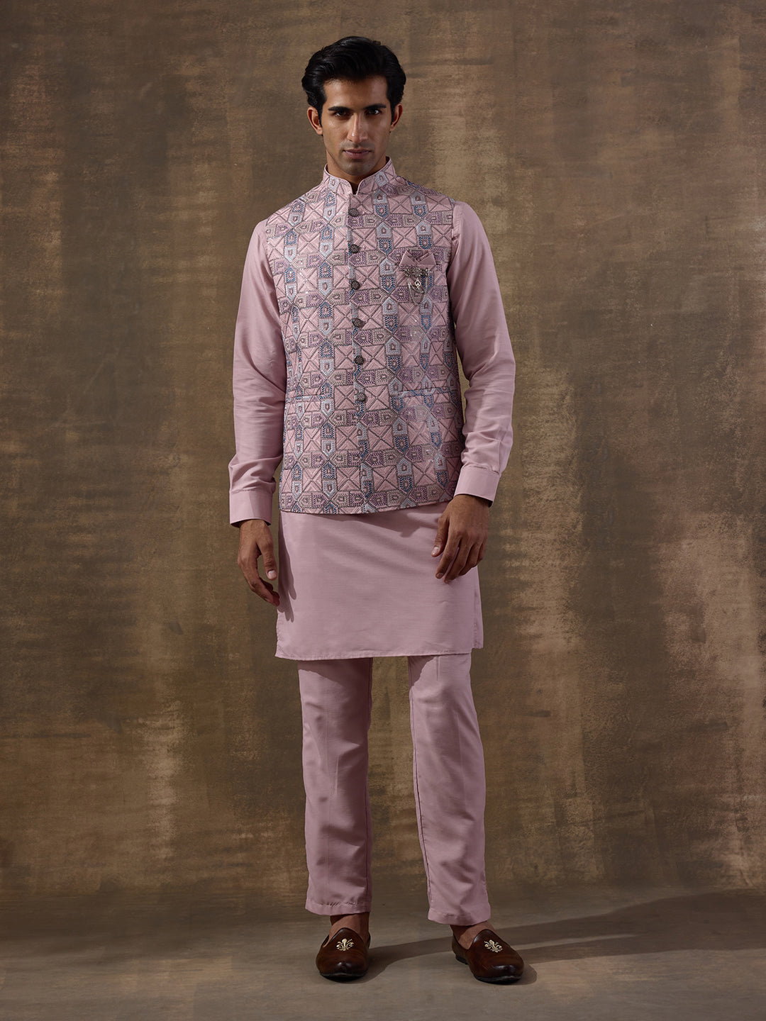 Blush Pink Mosaic Patterned Men's Kurta Set