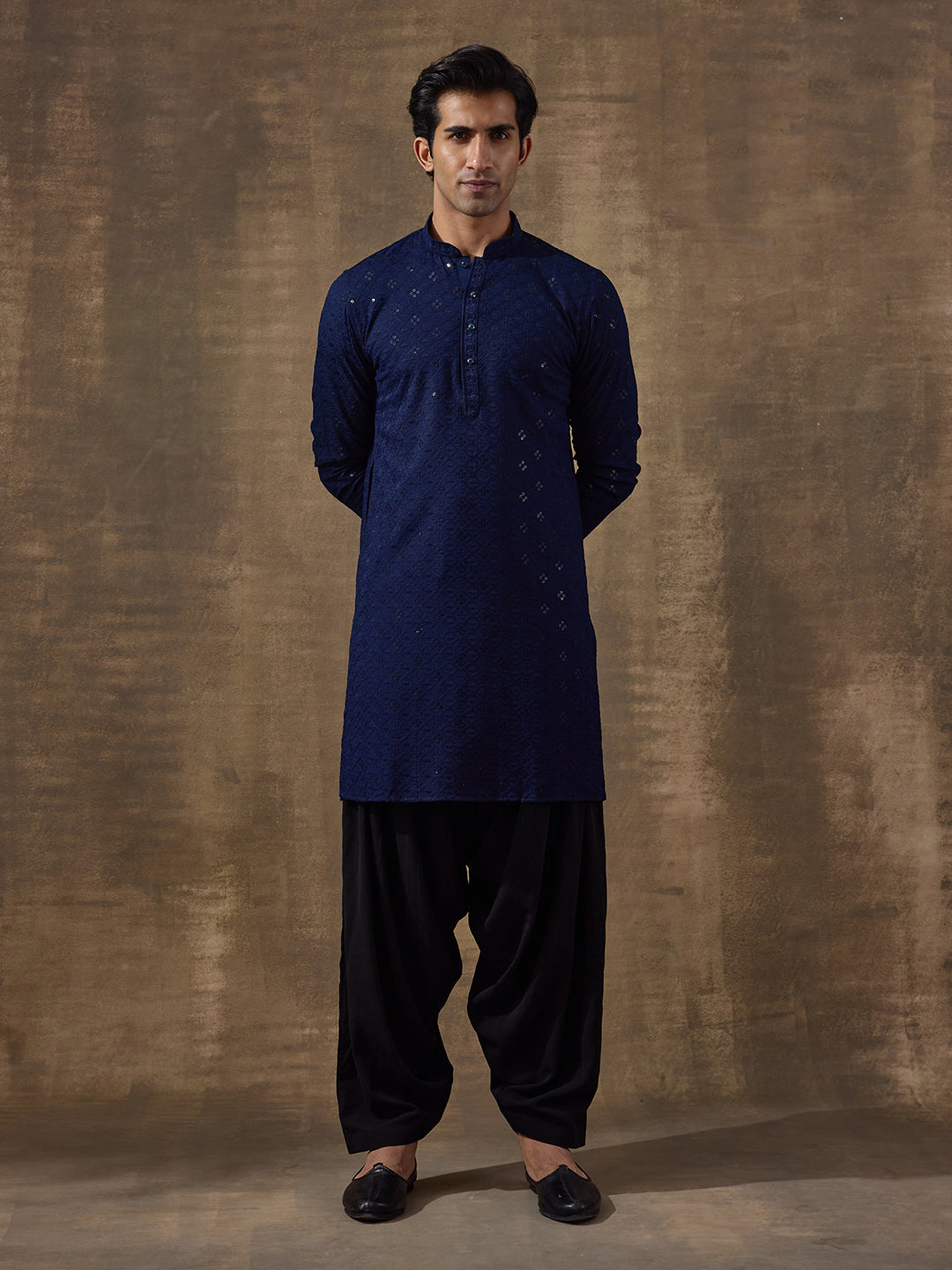 Regal Blue Chikankari Men's Kurta with Pants