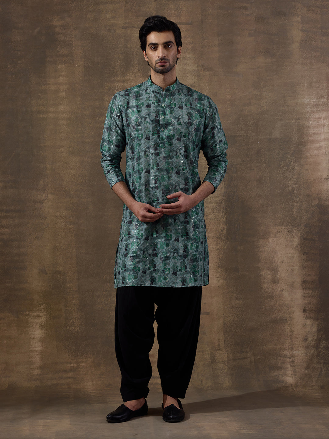 Graceful Green Abstract Printed Men's Kurta