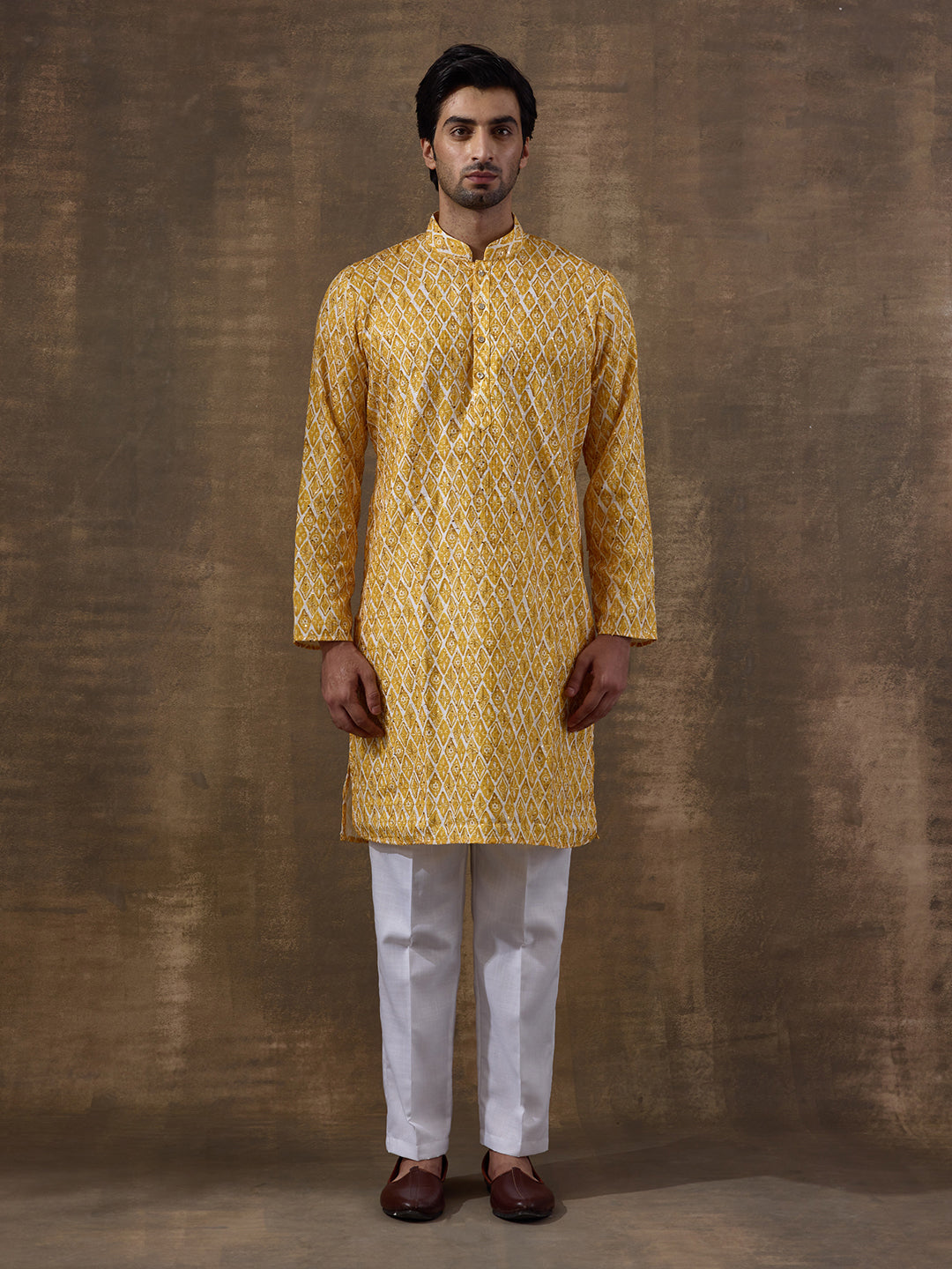 Sunshine Yellow Geometric Printed Men's Kurta