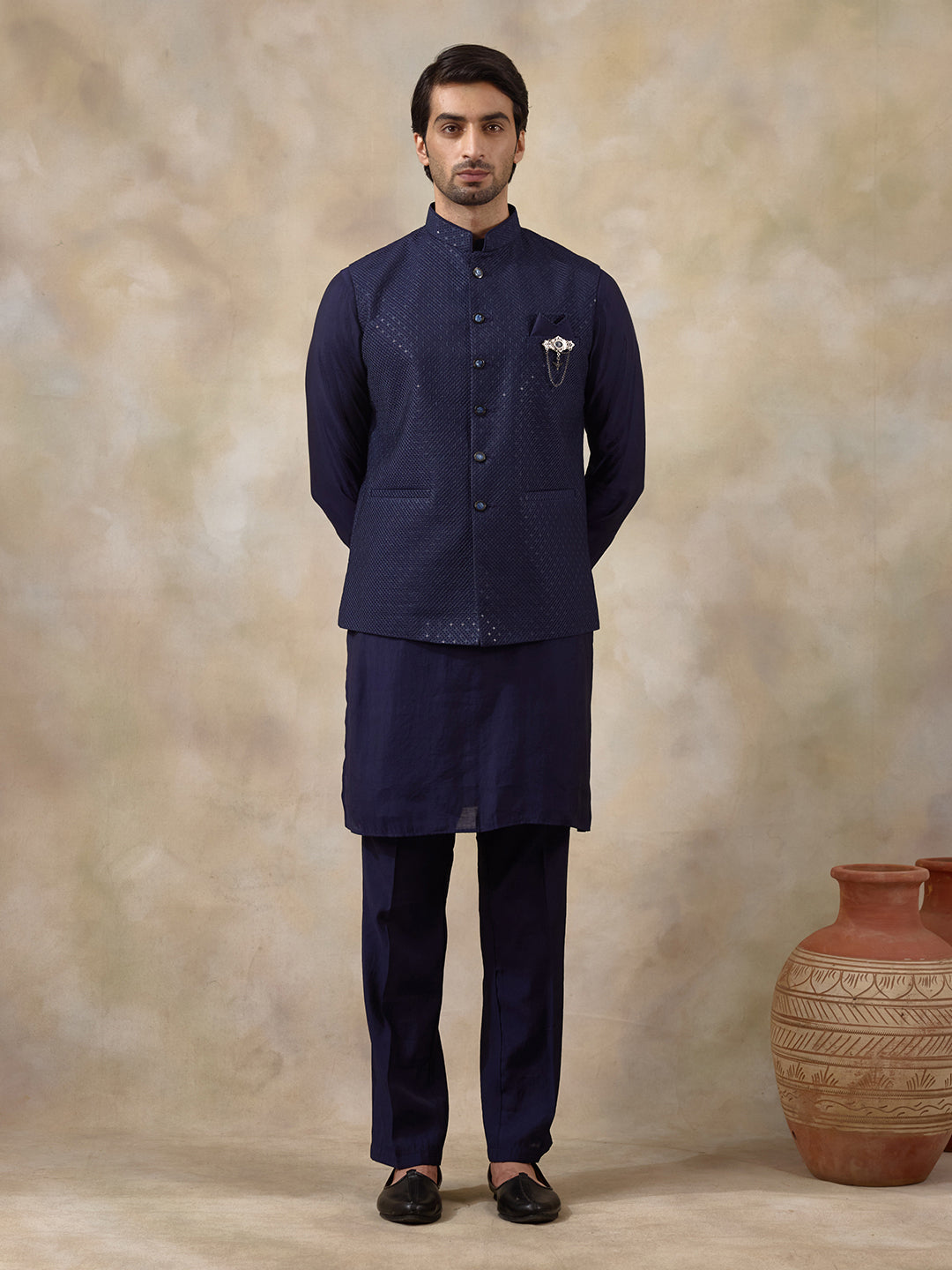 Royal Blue Sequinned Men's Kurta Set