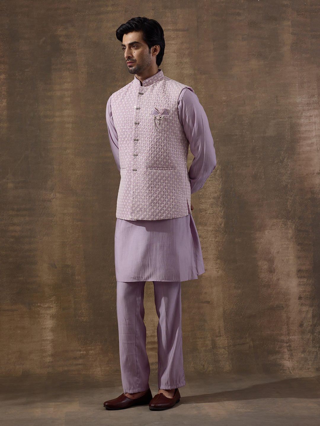 Elegant Lilac Motifs Embroidered Men's Kurta Set