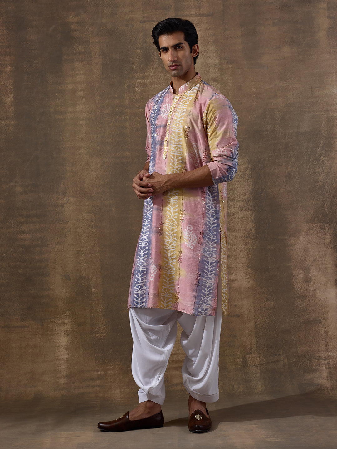 Vibrant Pink Batik Printed Men's Kurta