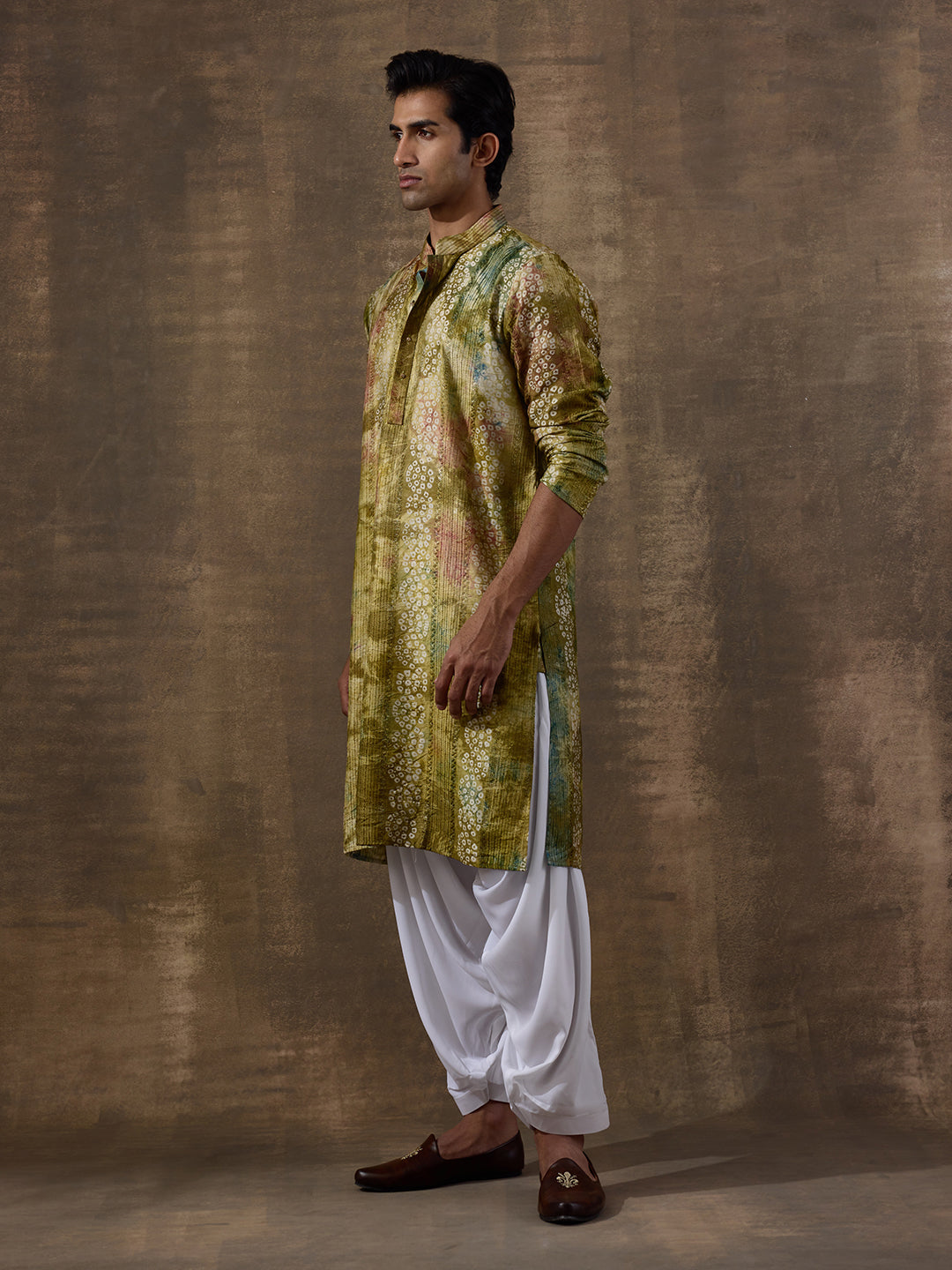 Mehendi Green Batik Printed Men's Kurta
