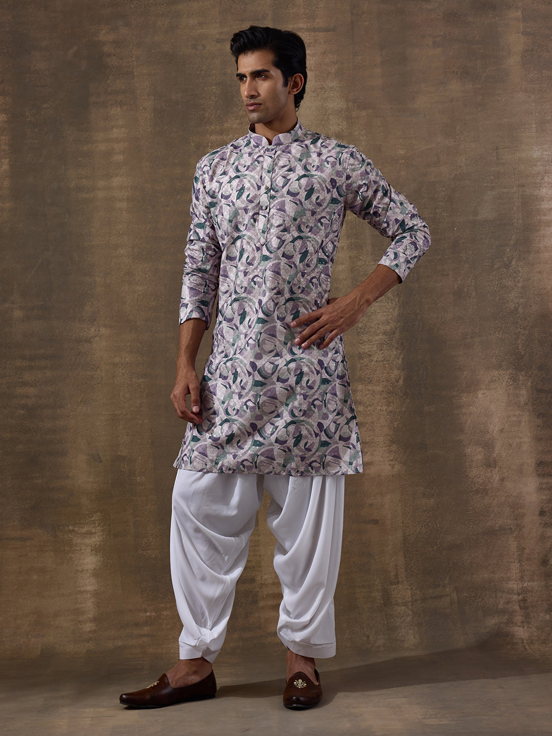 Lively Lilac Absract Printed Men's Kurta