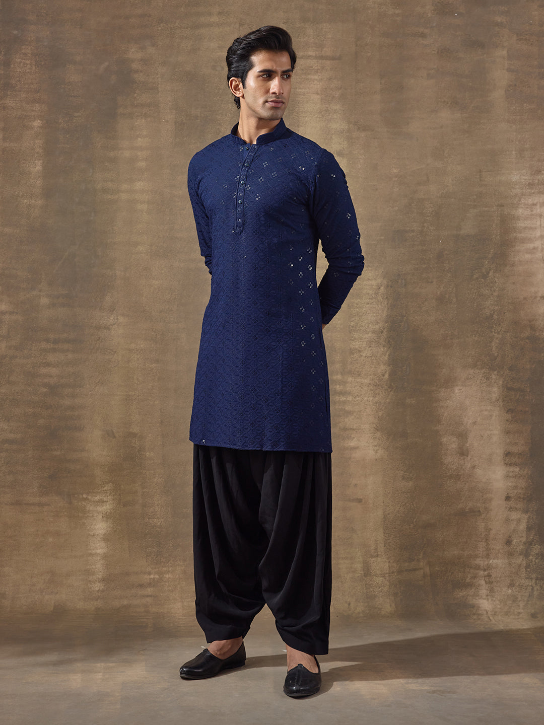 Regal Blue Chikankari Men's Kurta with Pants