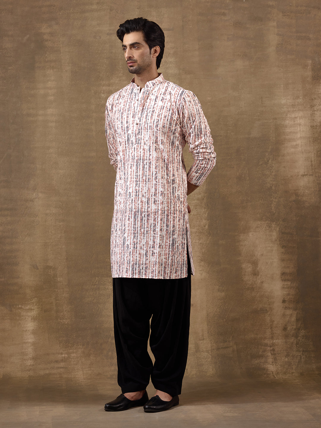 Rustic Black Jazzy Striped Printed Men's Kurta