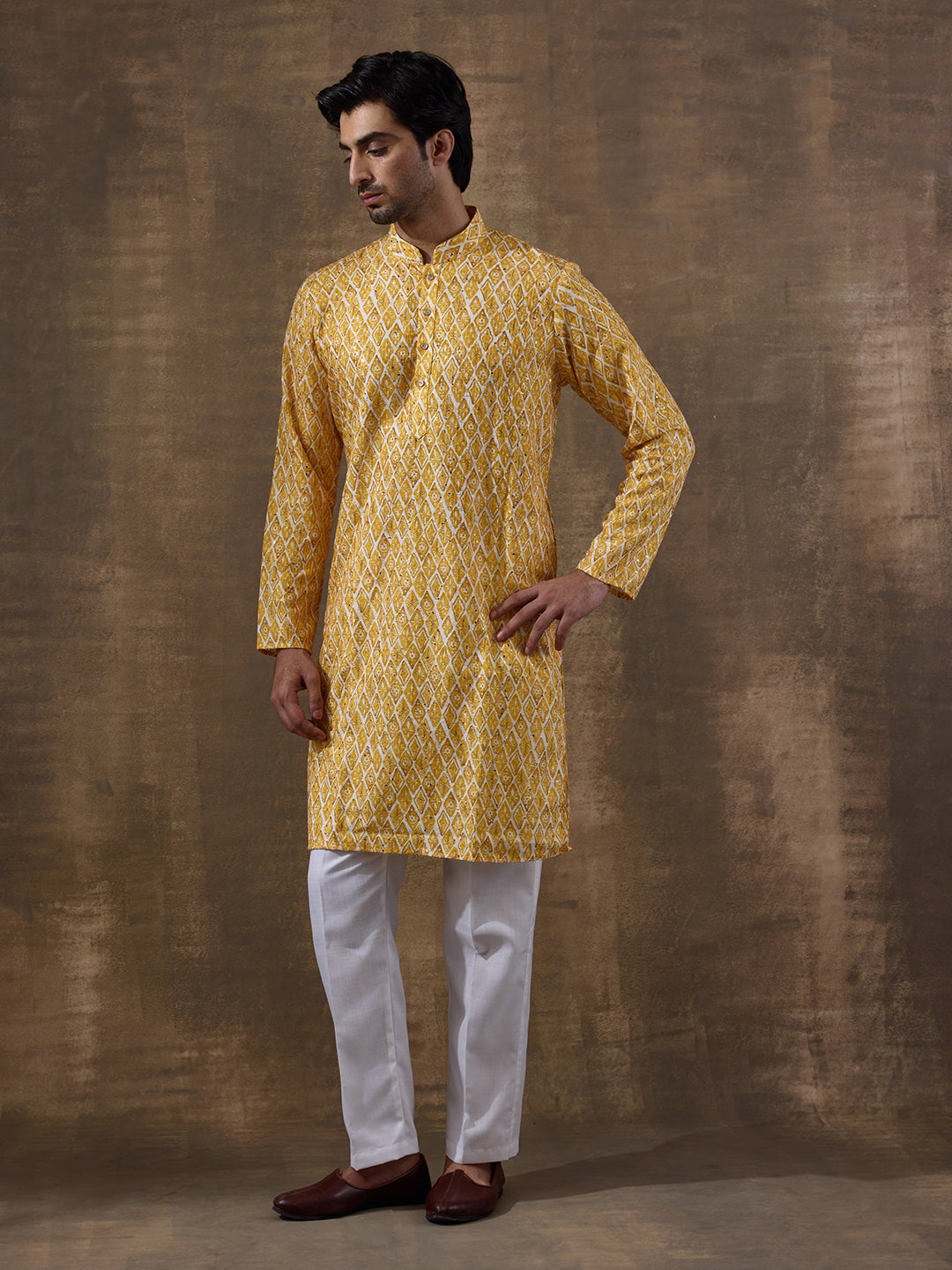 Sunshine Yellow Geometric Printed Men's Kurta