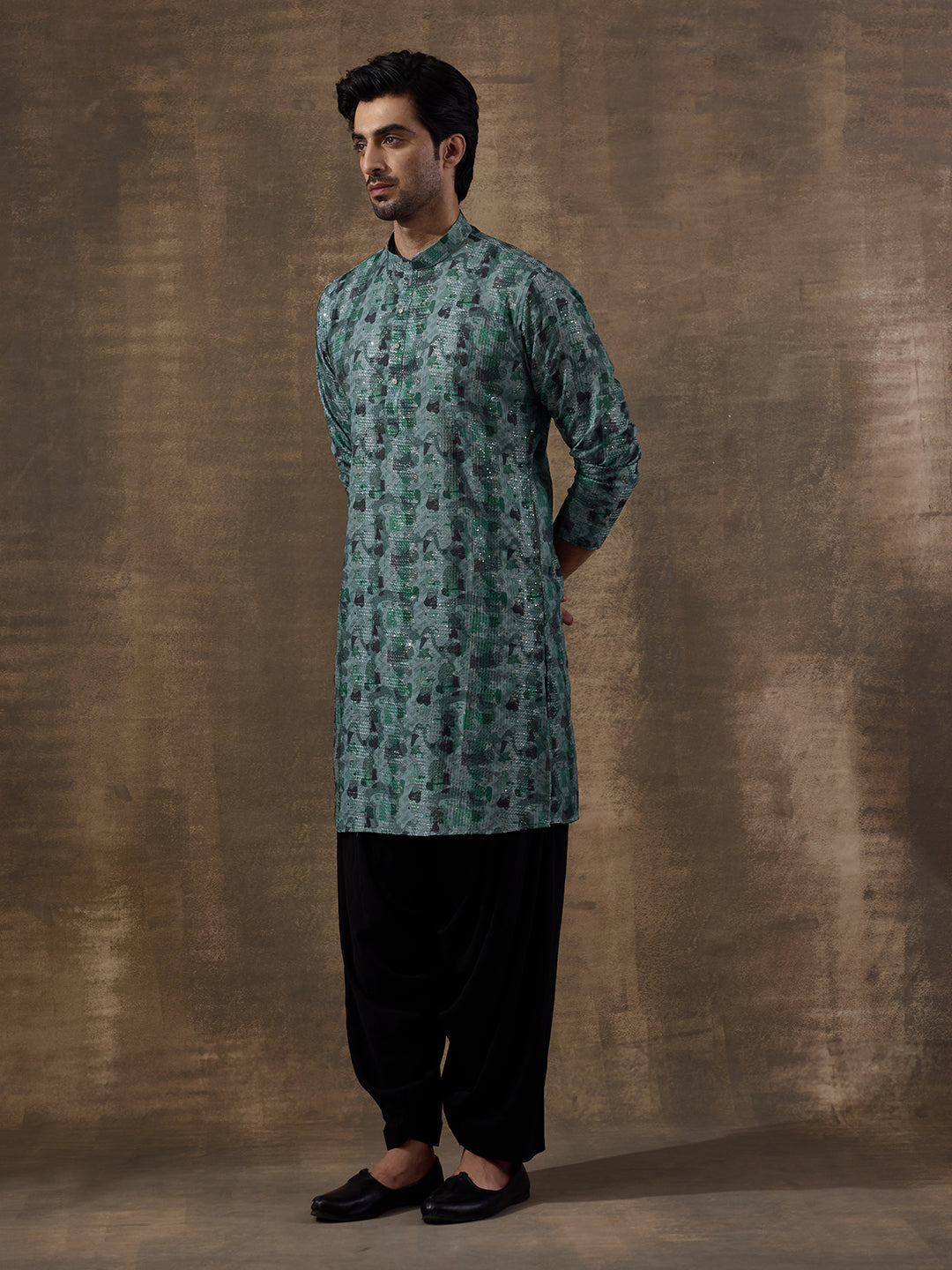 Graceful Green Abstract Printed Men's Kurta