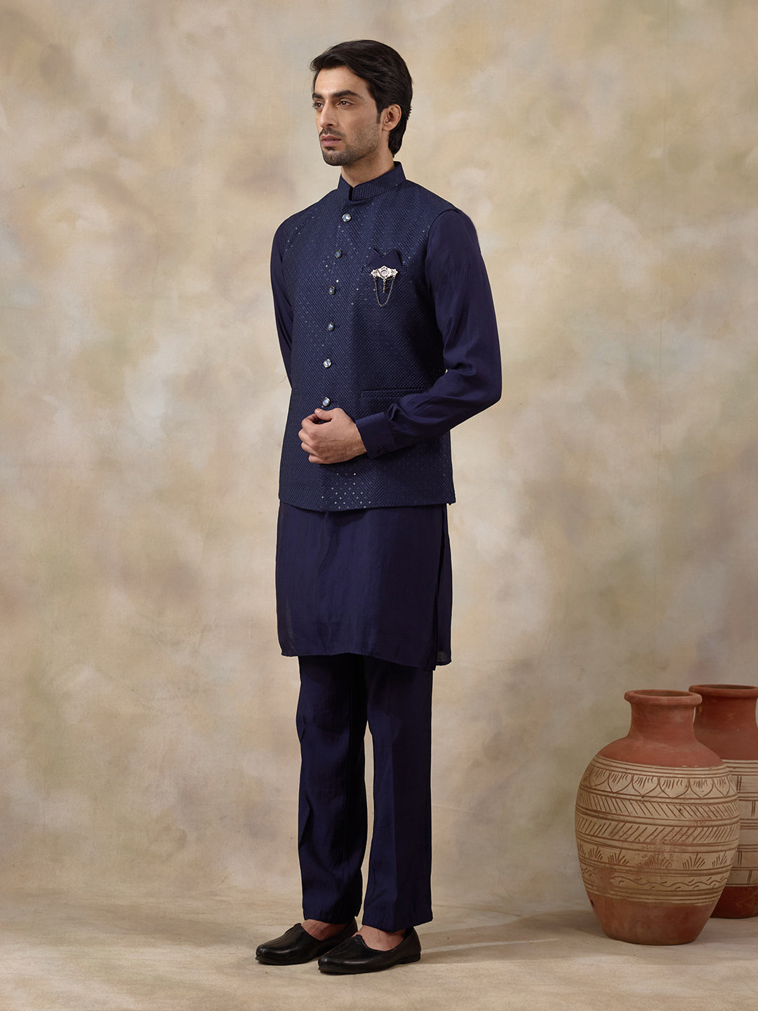 Royal Blue Sequinned Men's Kurta Set