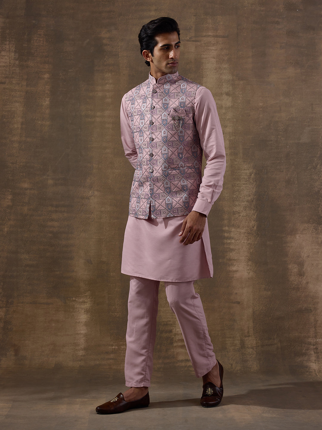 Blush Pink Mosaic Patterned Men's Kurta Set