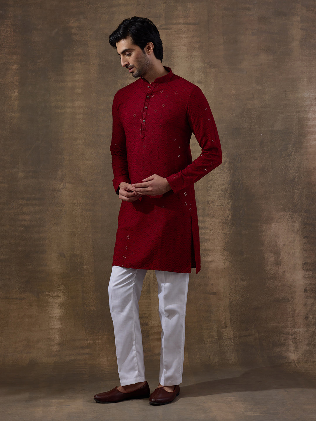 Merry Maroon Chikankari Men's Kurta with Pants