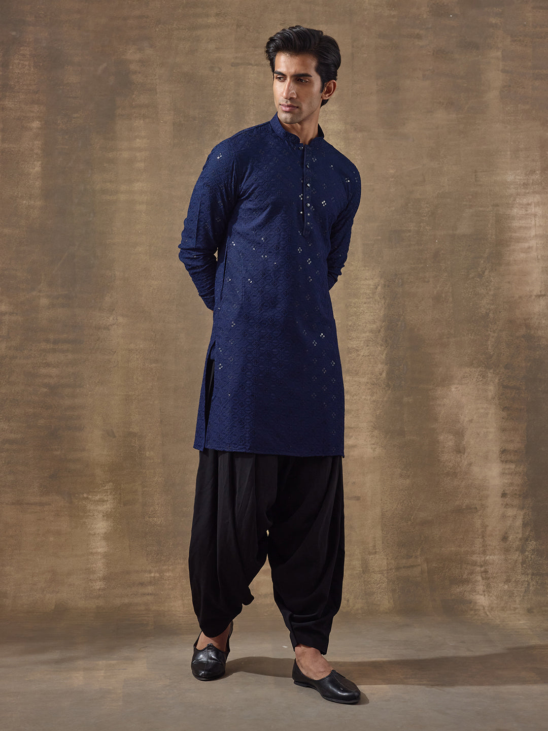 Regal Blue Chikankari Men's Kurta with Pants