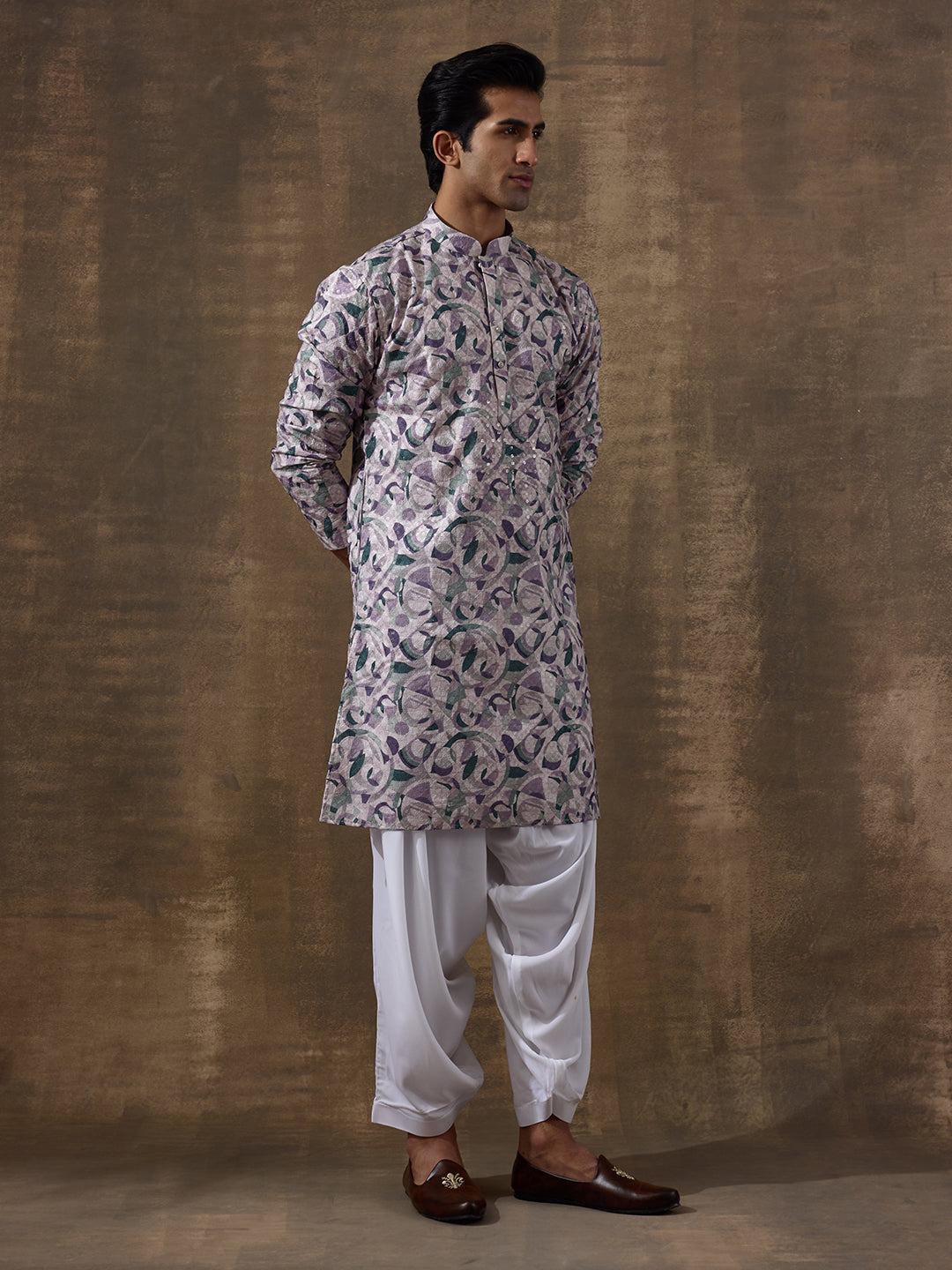 Lively Lilac Absract Printed Men's Kurta