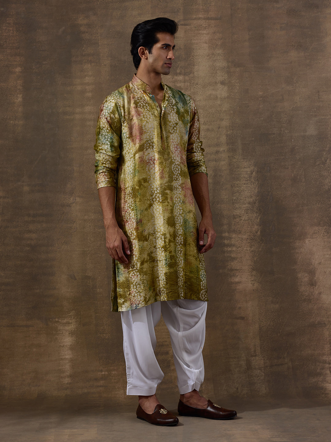 Mehendi Green Batik Printed Men's Kurta