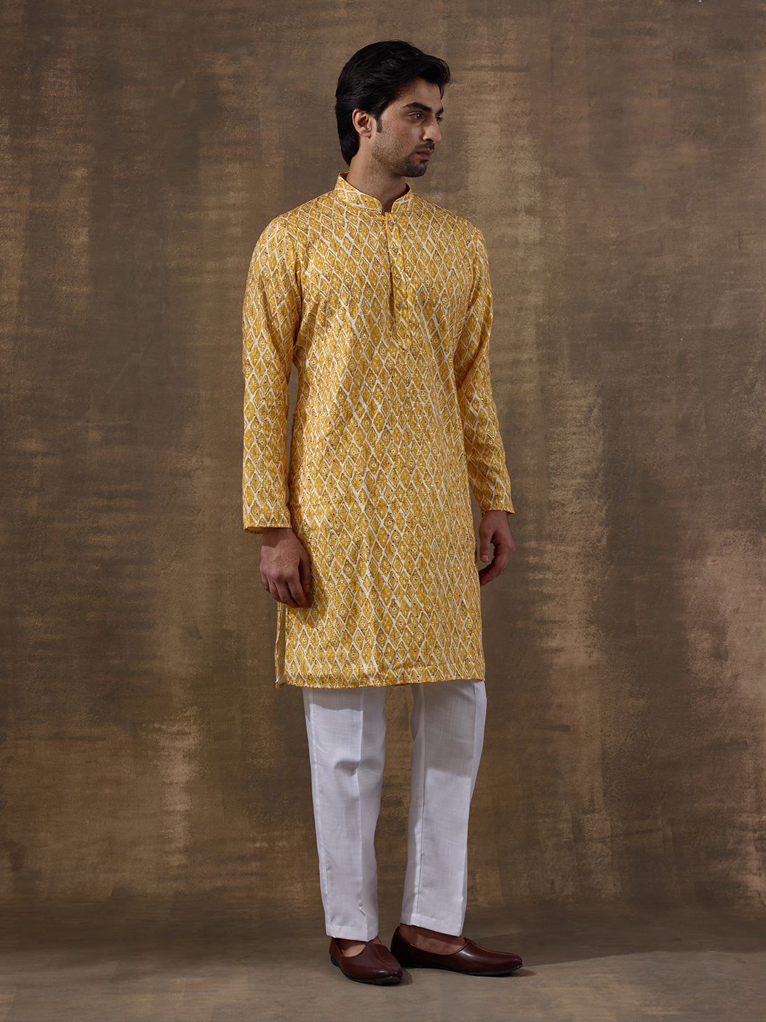 Sunshine Yellow Geometric Printed Men's Kurta