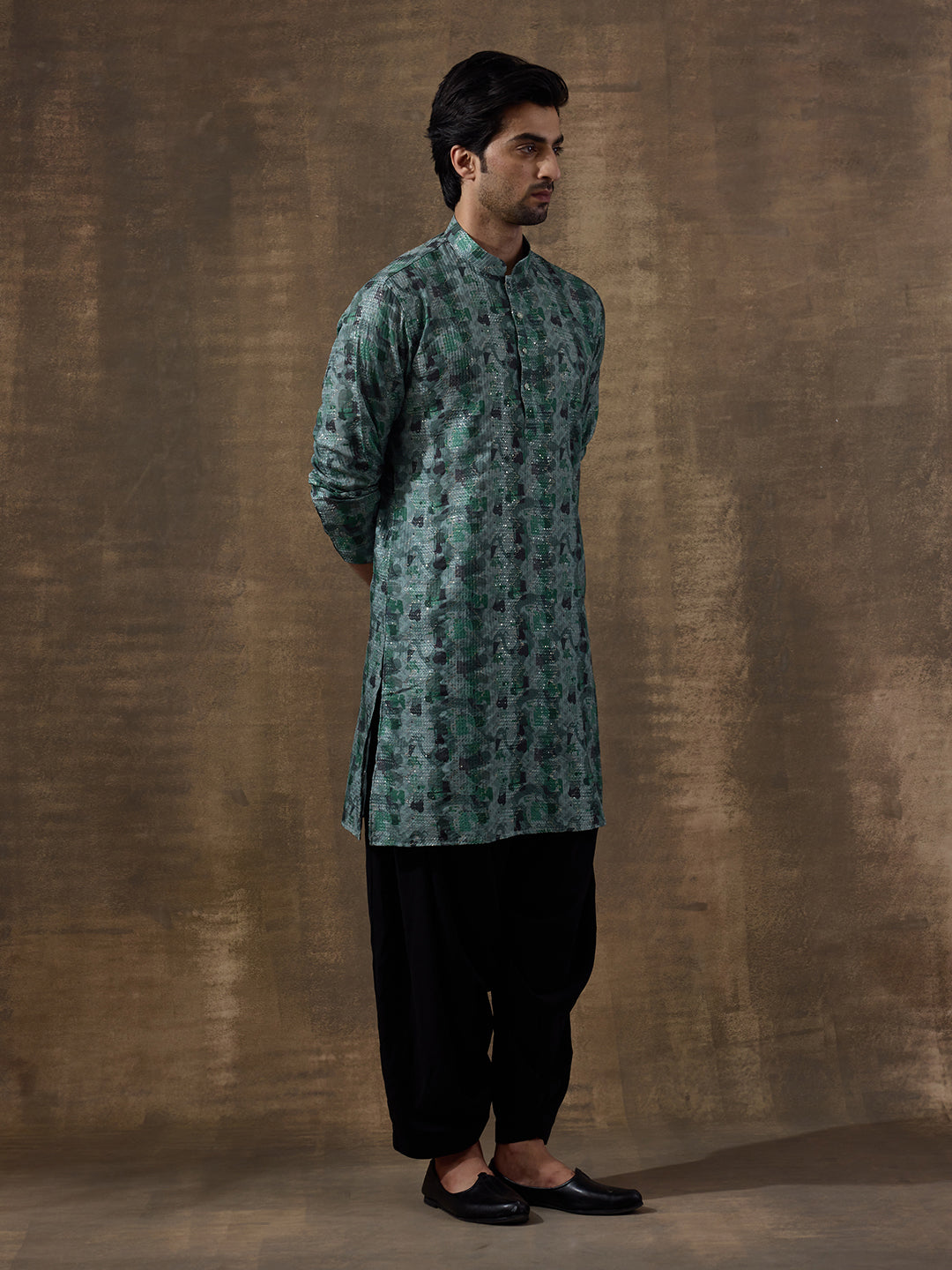 Graceful Green Abstract Printed Men's Kurta