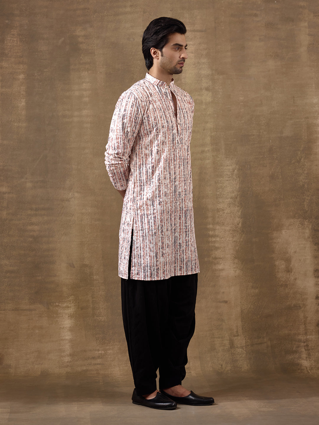 Rustic Black Jazzy Striped Printed Men's Kurta