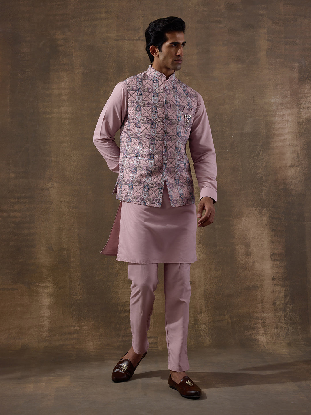 Blush Pink Mosaic Patterned Men's Kurta Set