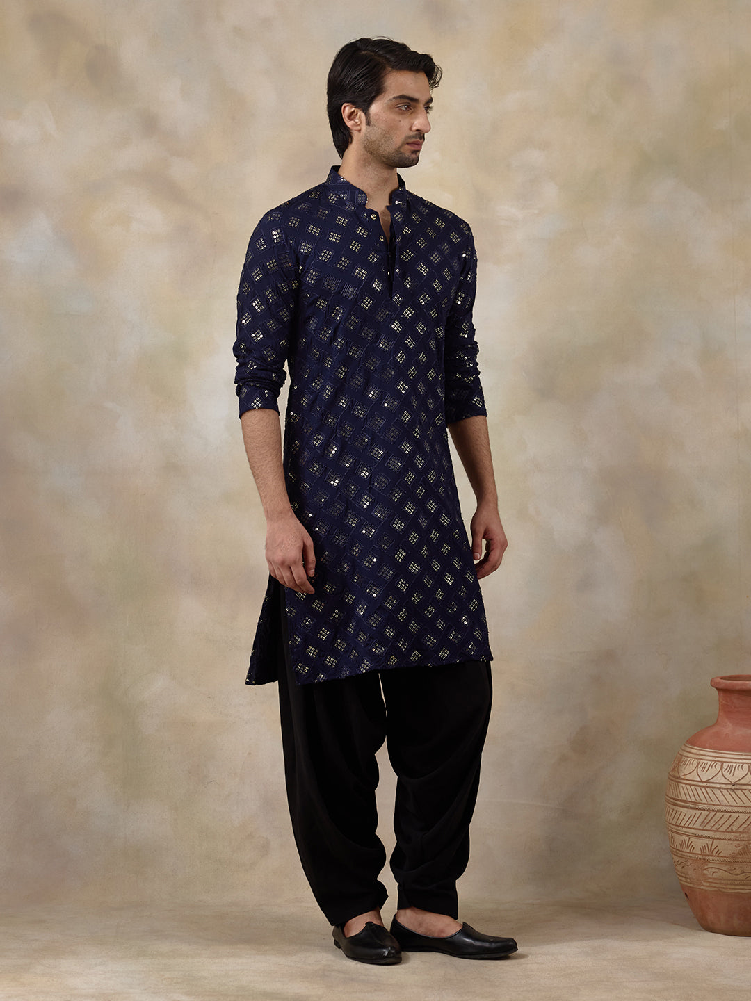 Regal Blue Embellished Men's Kurta