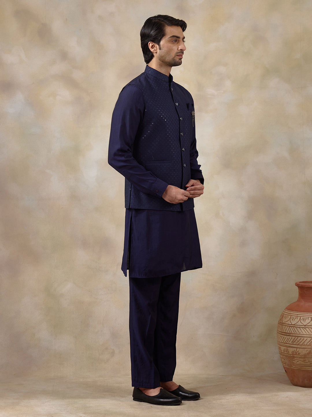 Royal Blue Sequinned Men's Kurta Set