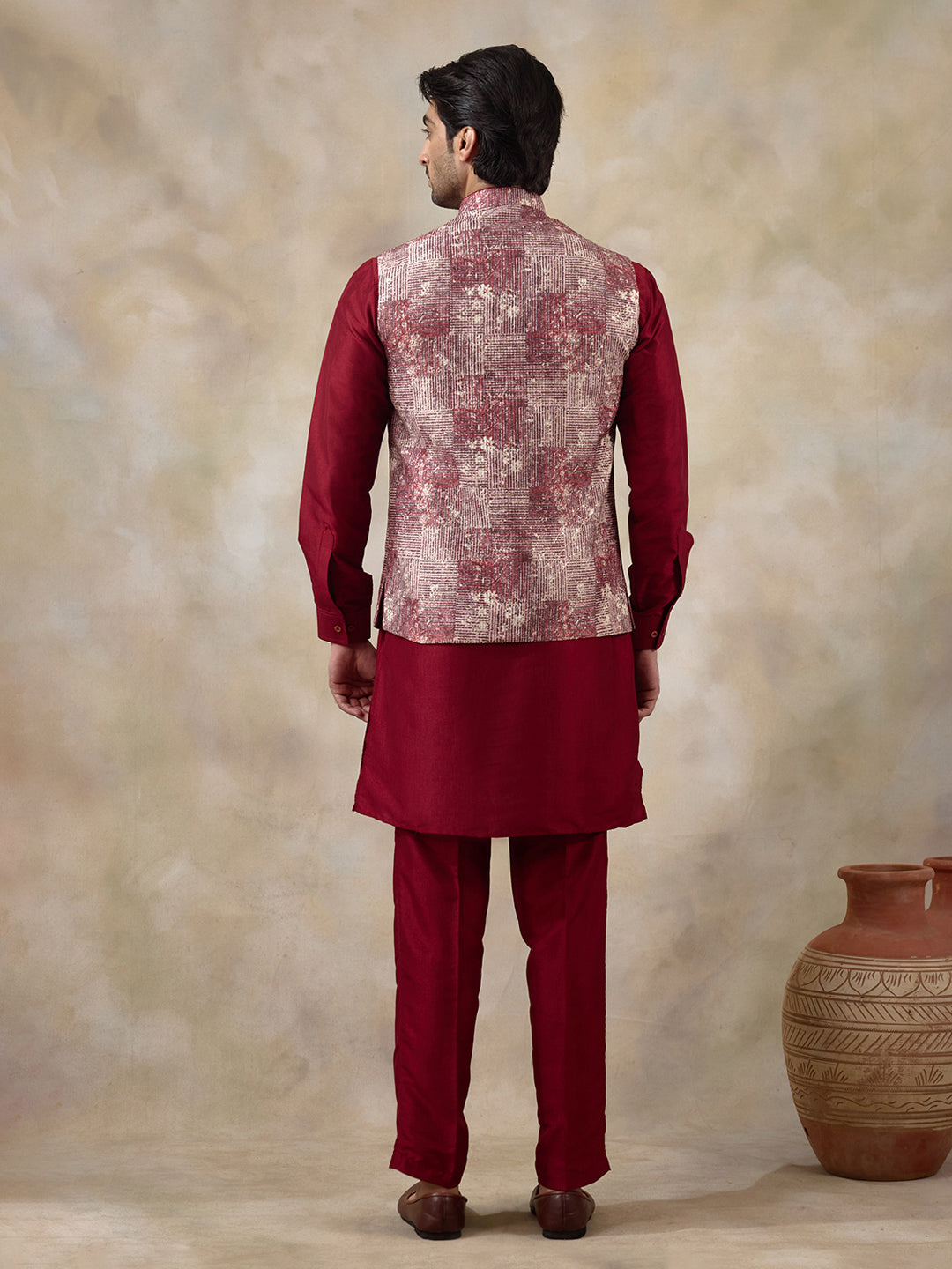 Bloody Red Patterned Men's Kurta Set