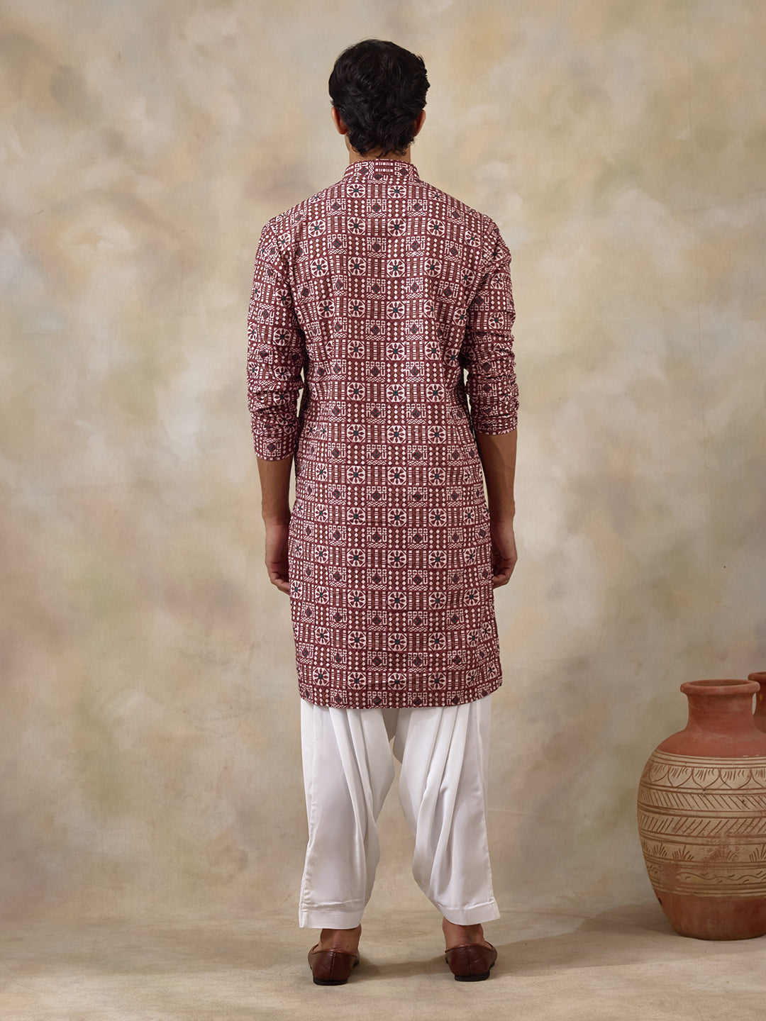 Radiant Maroon Batik Printed Men's Kurta