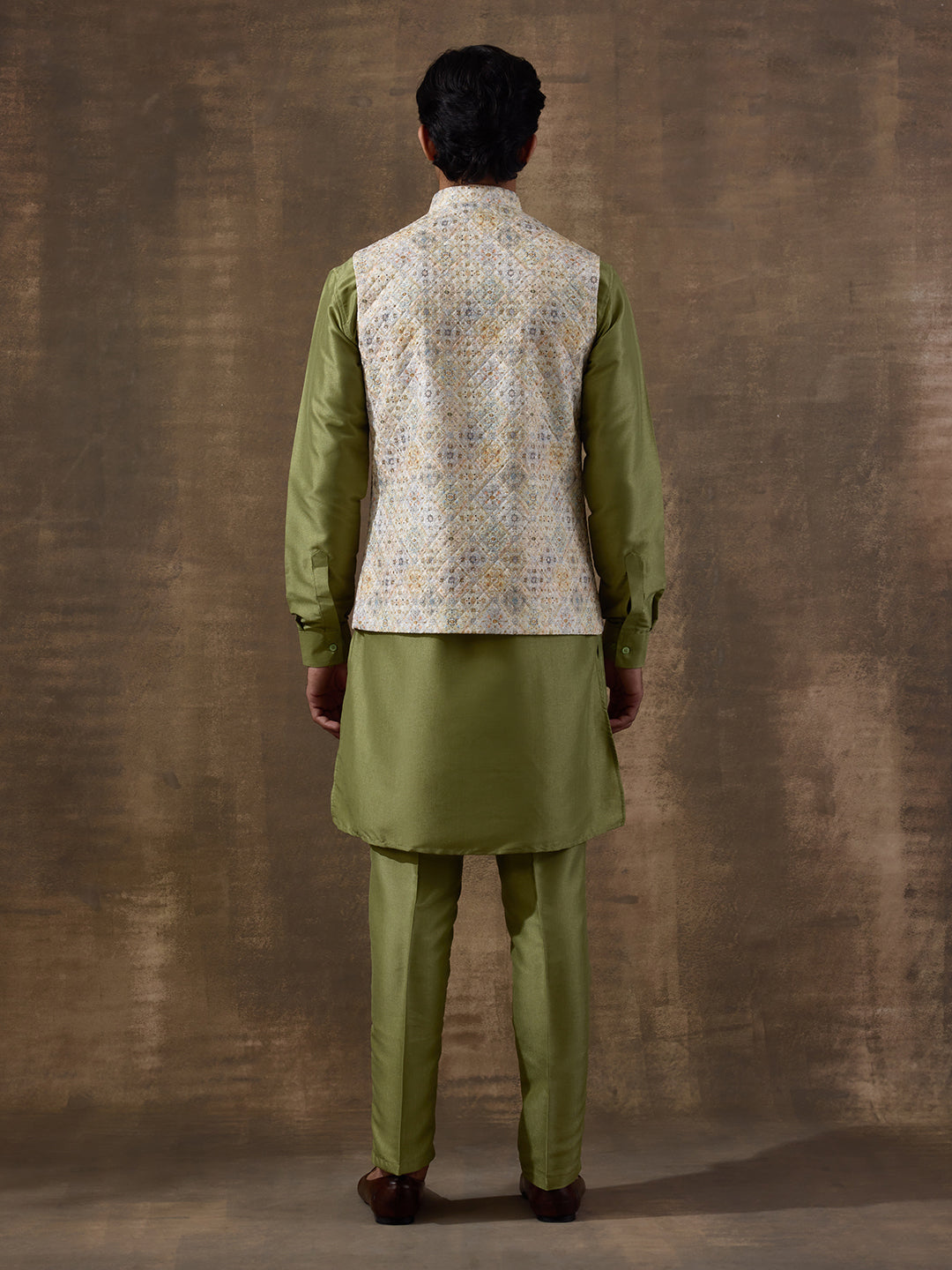 Light Olive Patterned Men's Kurta Set