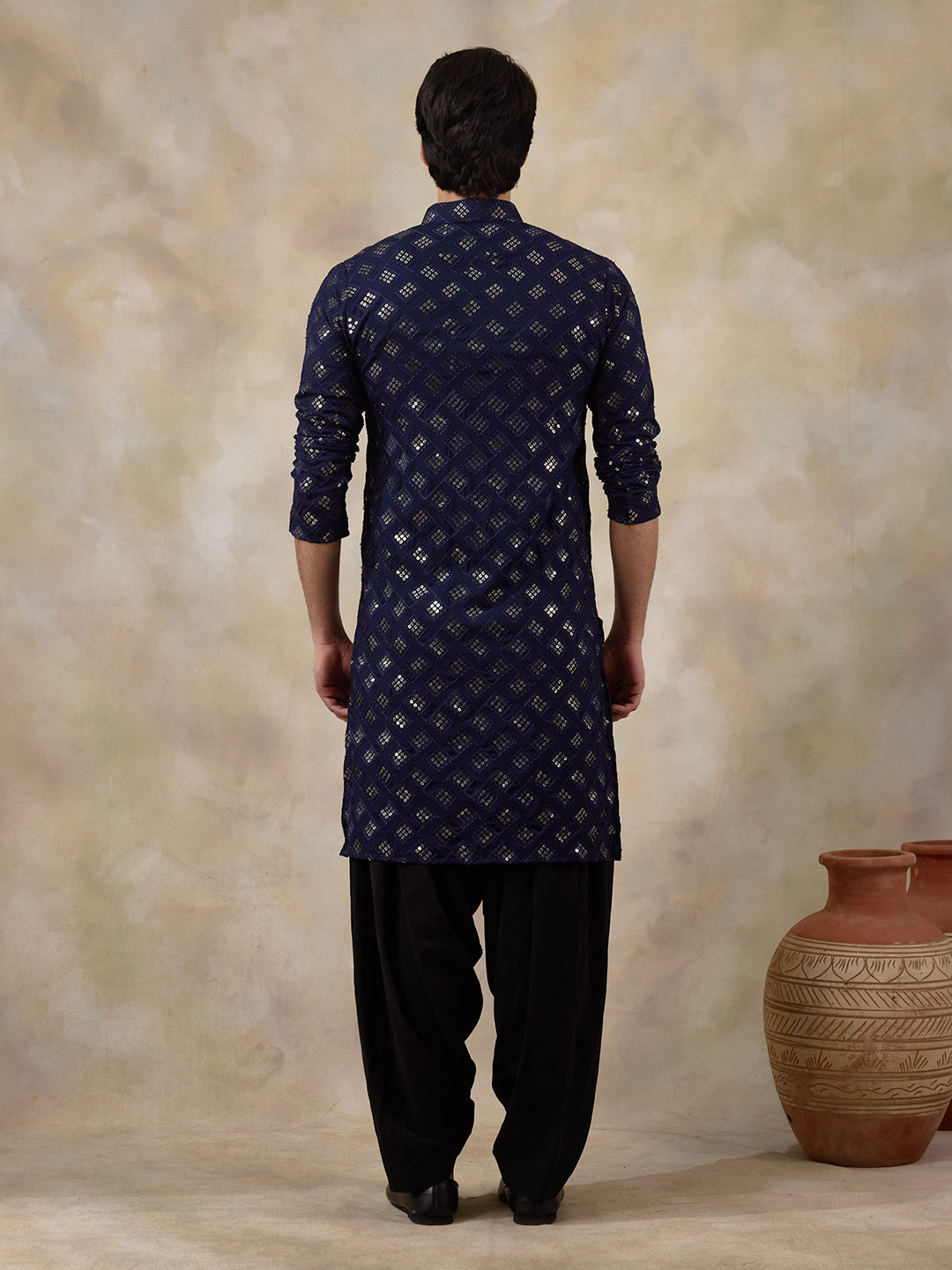 Regal Blue Embellished Men's Kurta