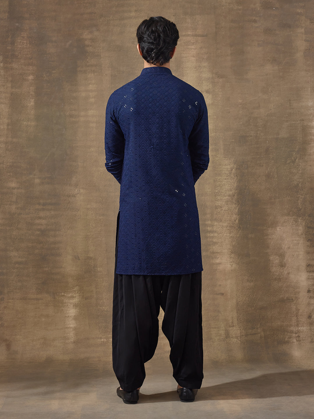 Regal Blue Chikankari Men's Kurta with Pants