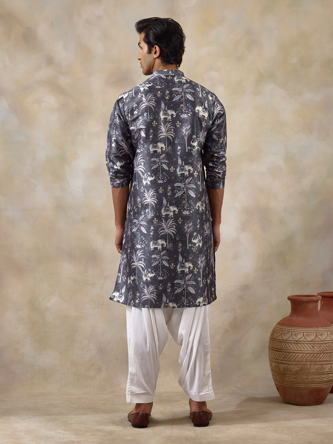 Palm Grey Printed Men's Kurta