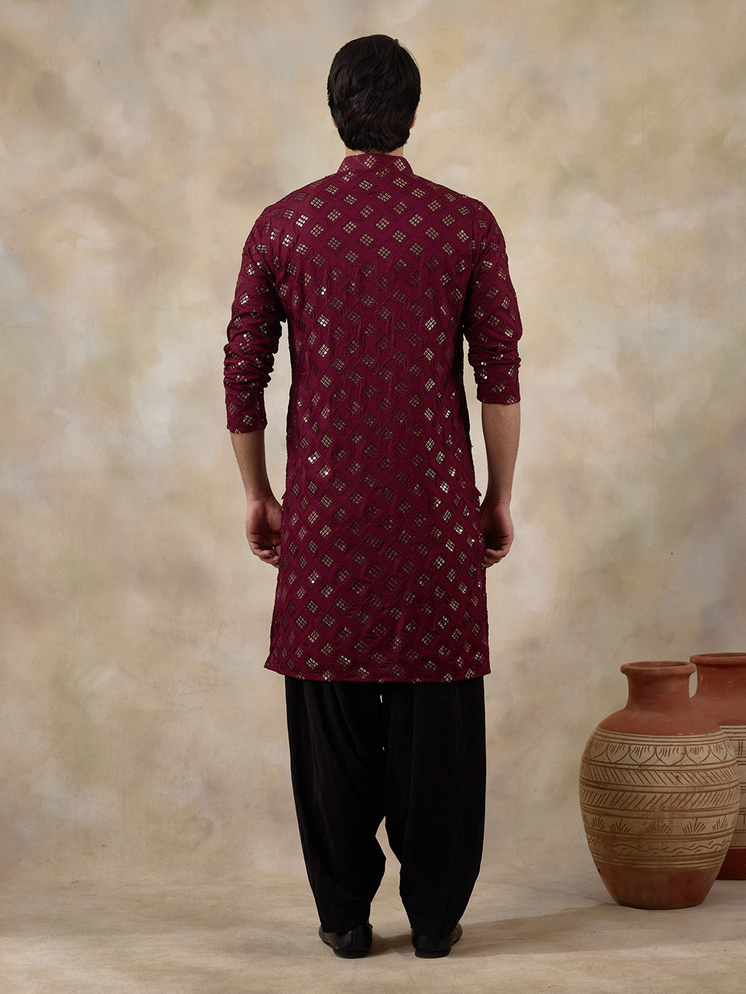 Regal Wine Embellished Men's Kurta