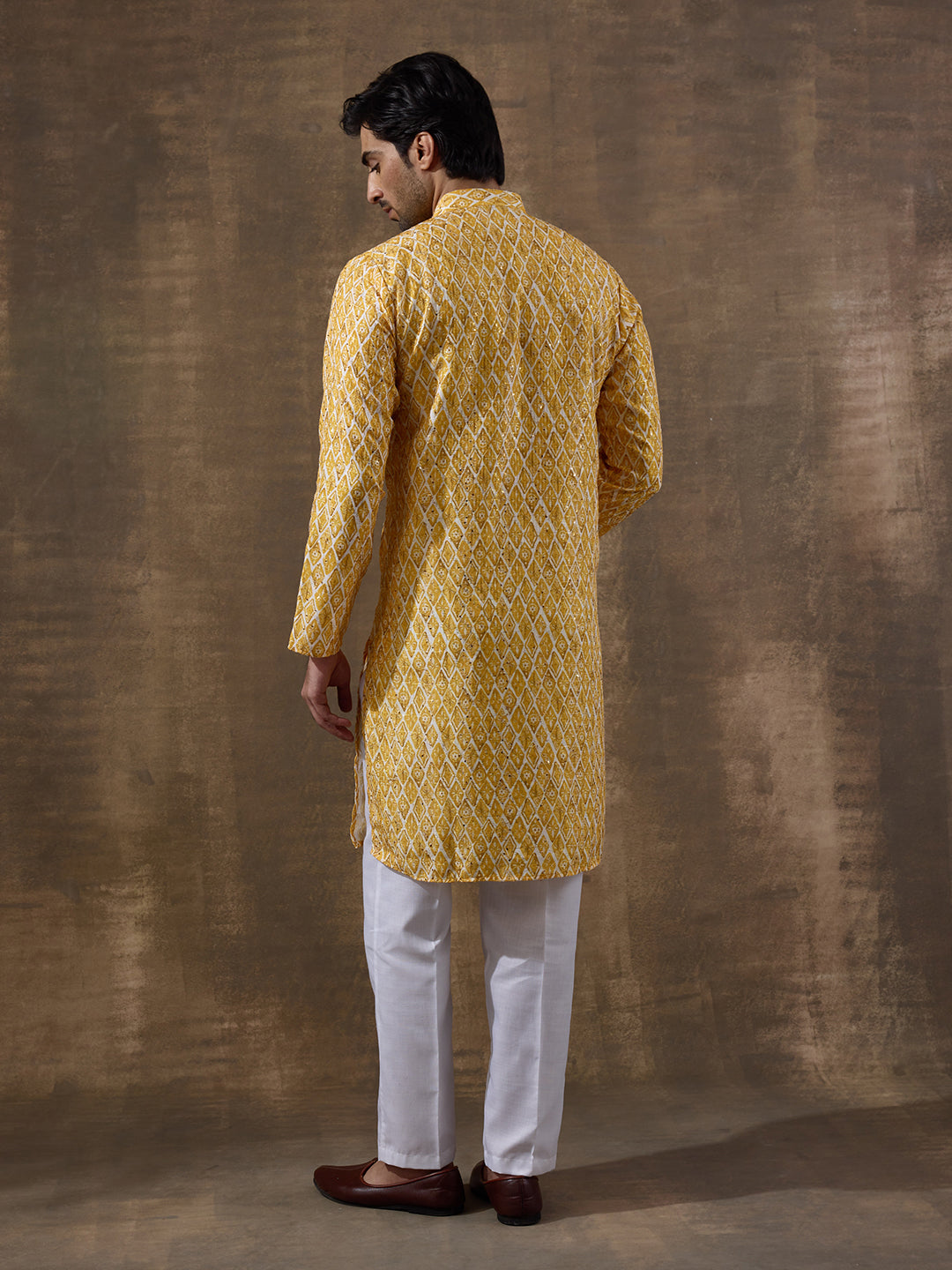 Sunshine Yellow Geometric Printed Men's Kurta