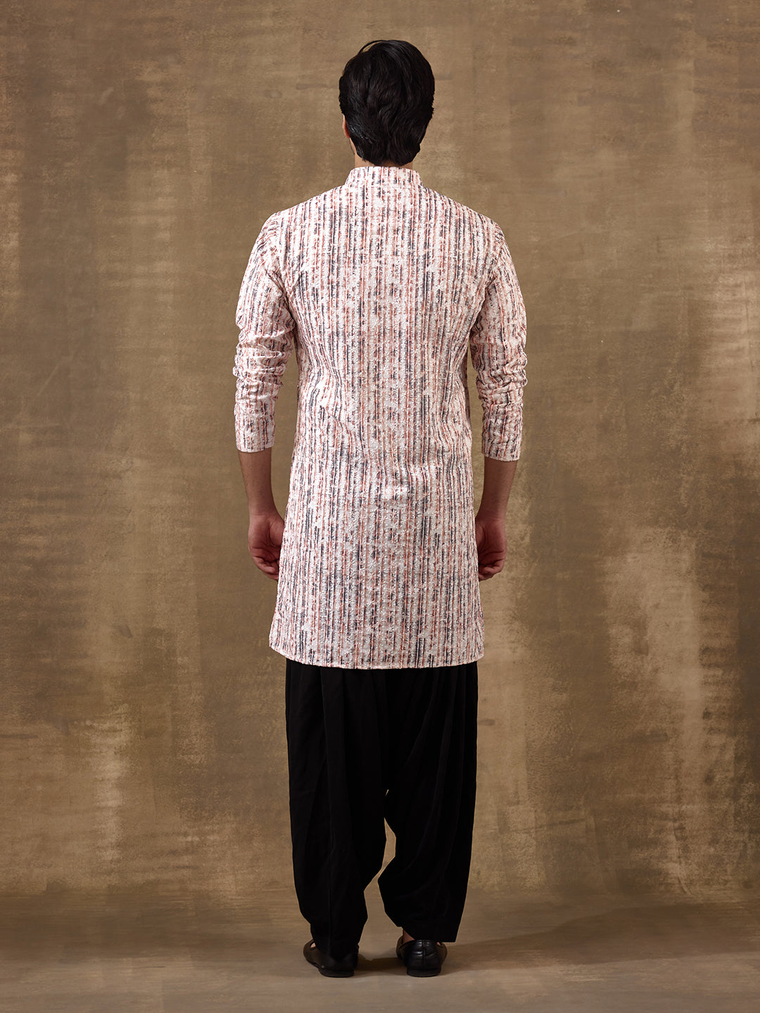Rustic Black Jazzy Striped Printed Men's Kurta