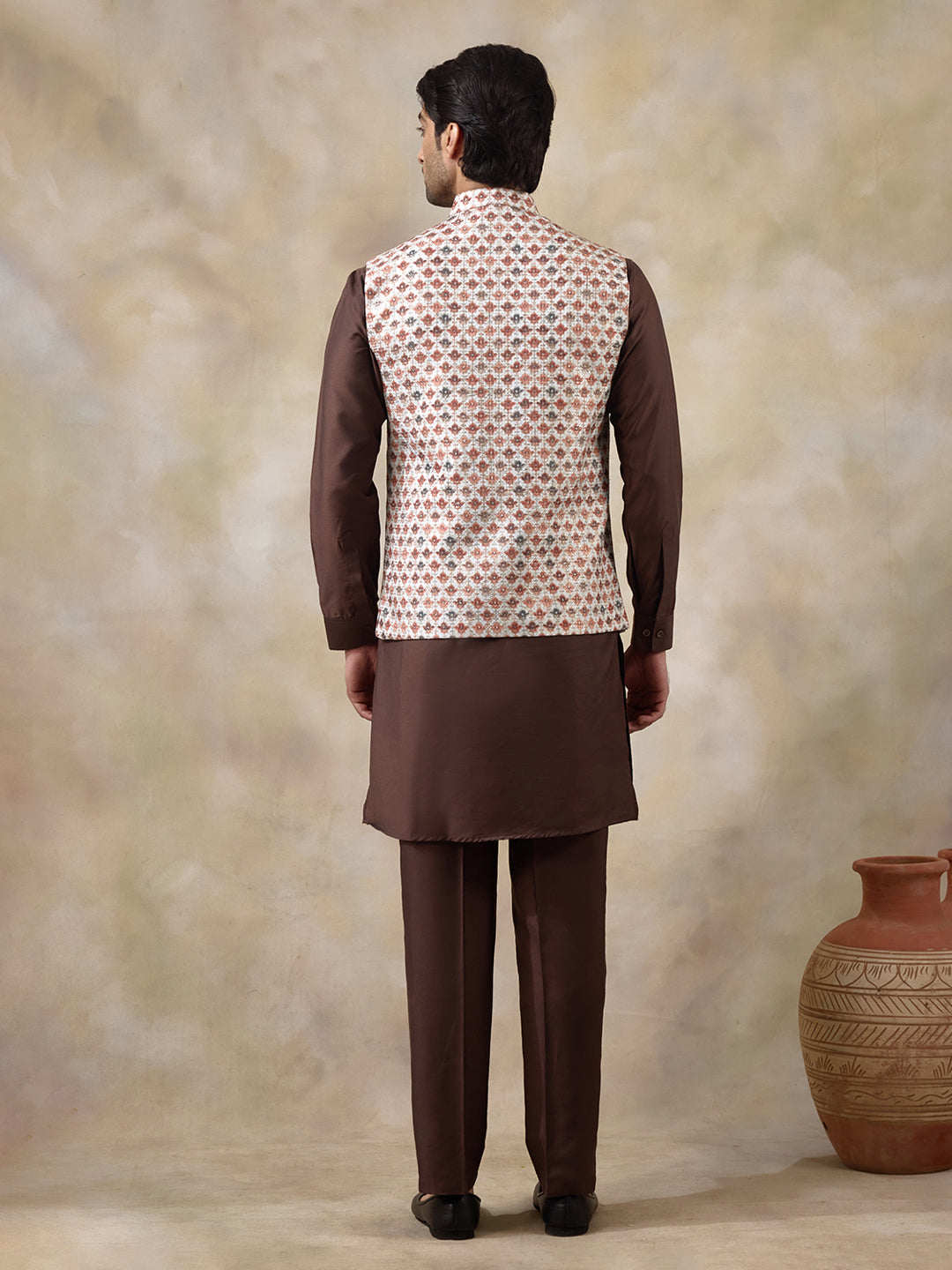 Brown Multicolour Patterned Men's Kurta Set