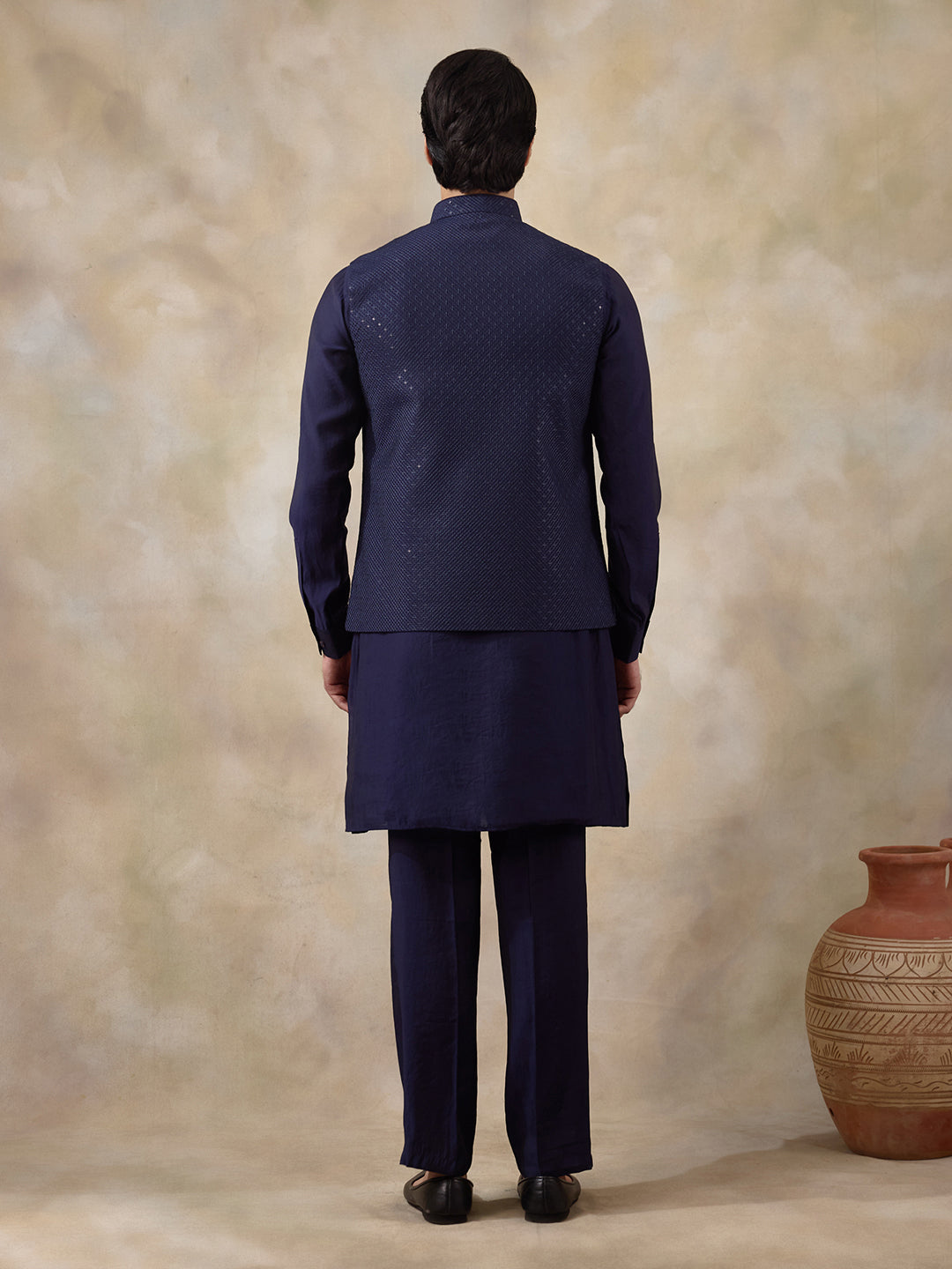 Royal Blue Sequinned Men's Kurta Set
