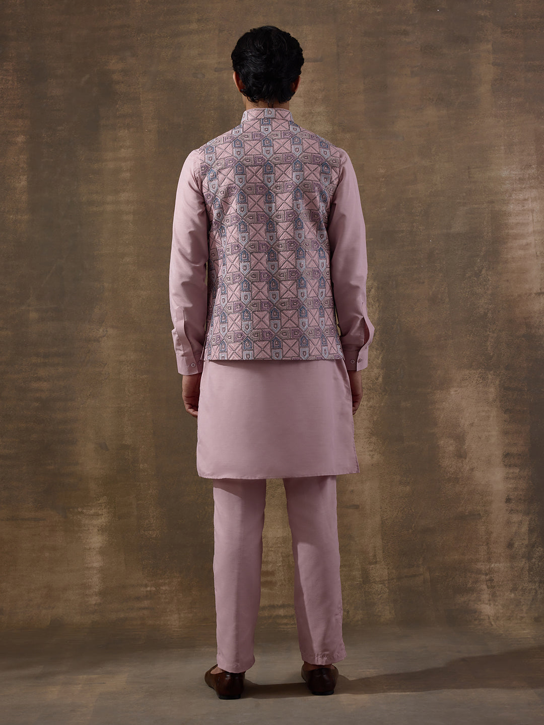 Blush Pink Mosaic Patterned Men's Kurta Set