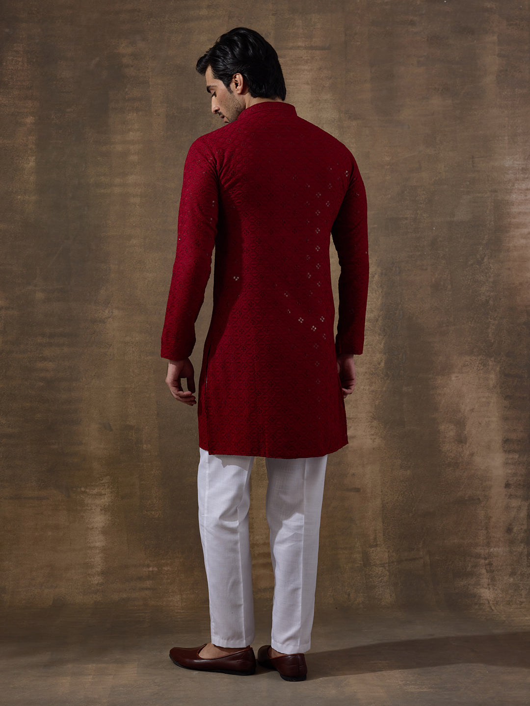 Merry Maroon Chikankari Men's Kurta with Pants