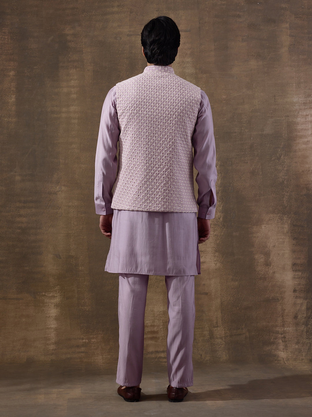 Elegant Lilac Motifs Embroidered Men's Kurta Set