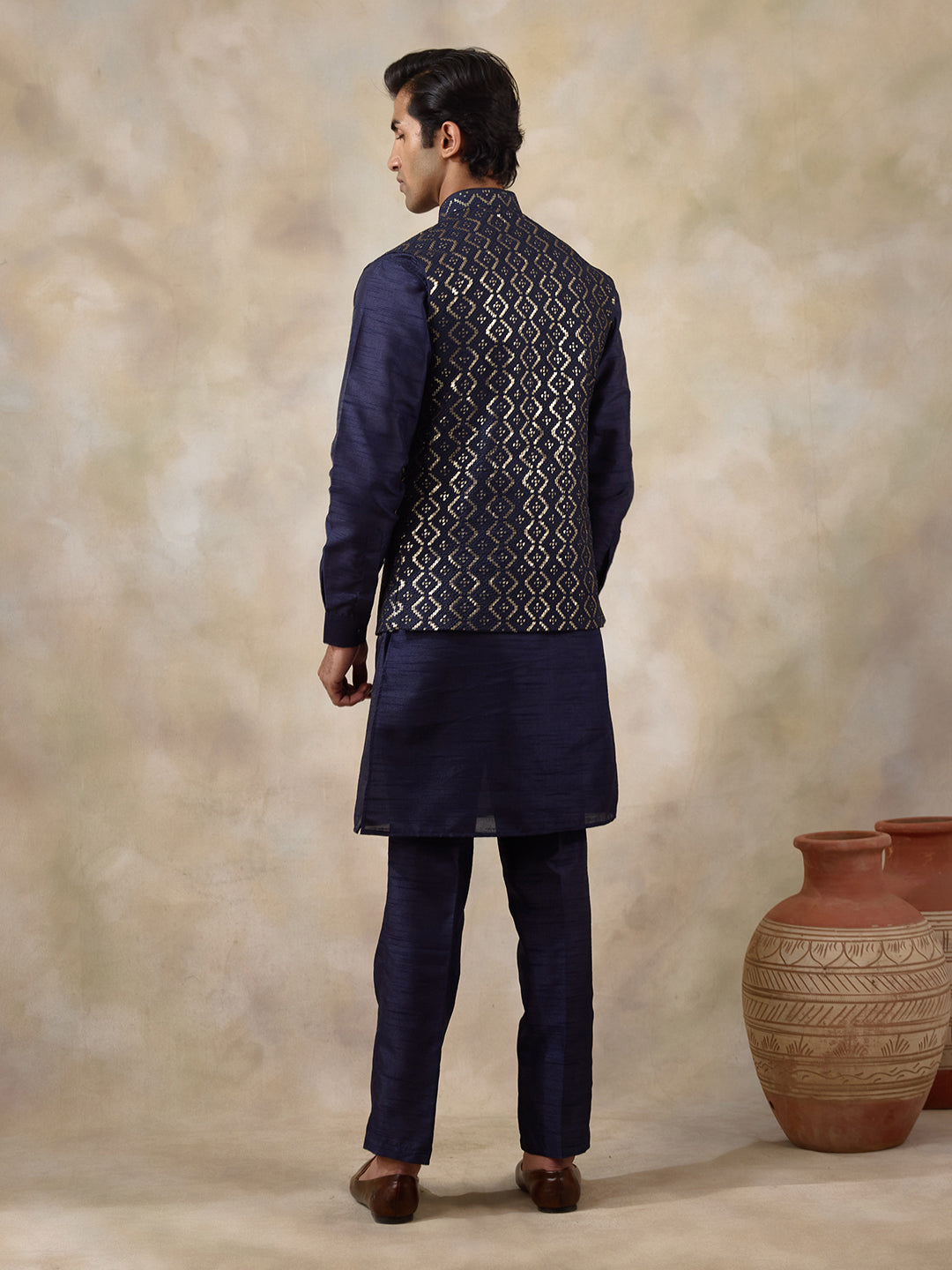 Deep Blue Sequinned Men's Kurta Set