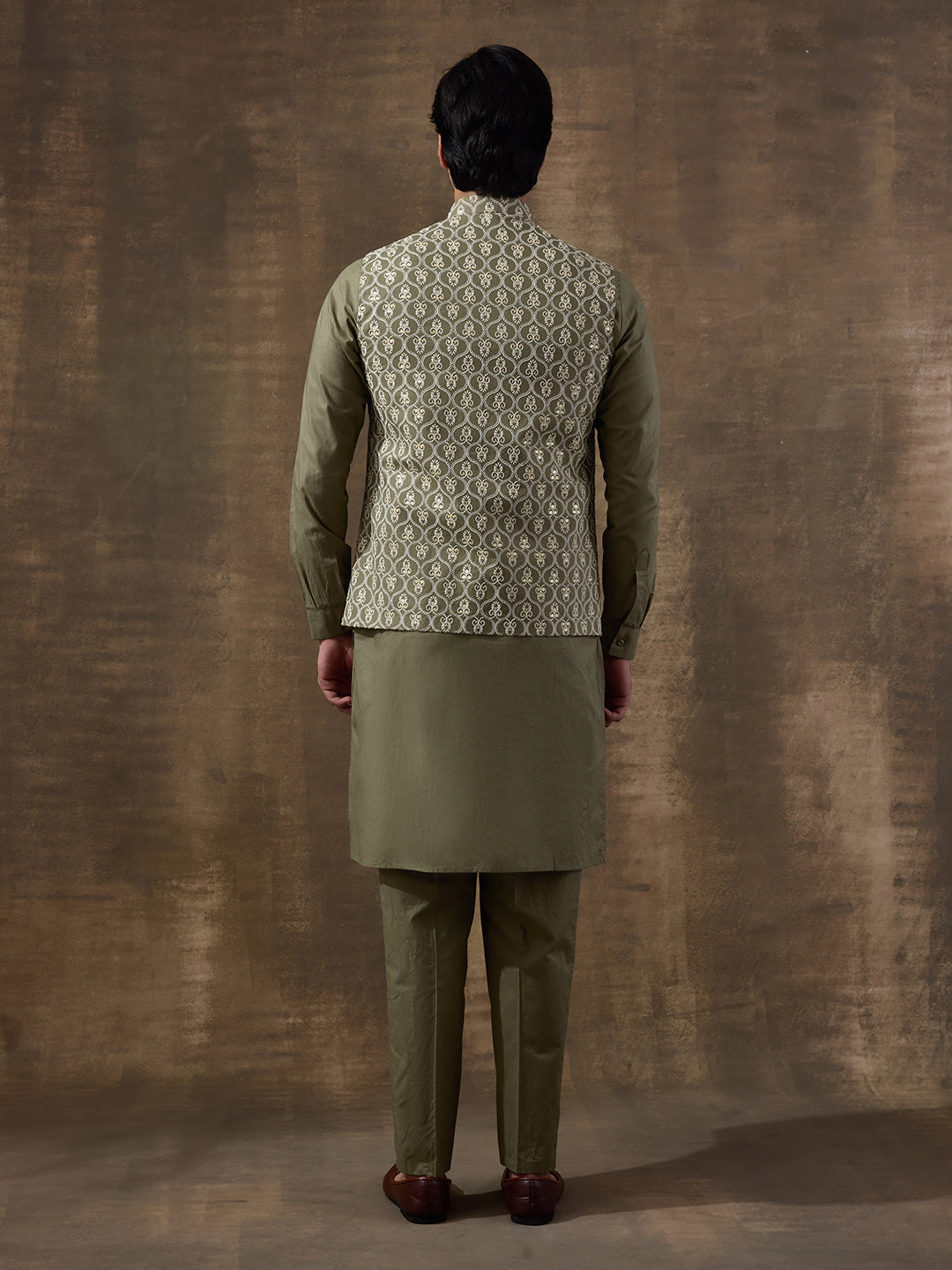 Olive Embroidered Men's Kurta Set