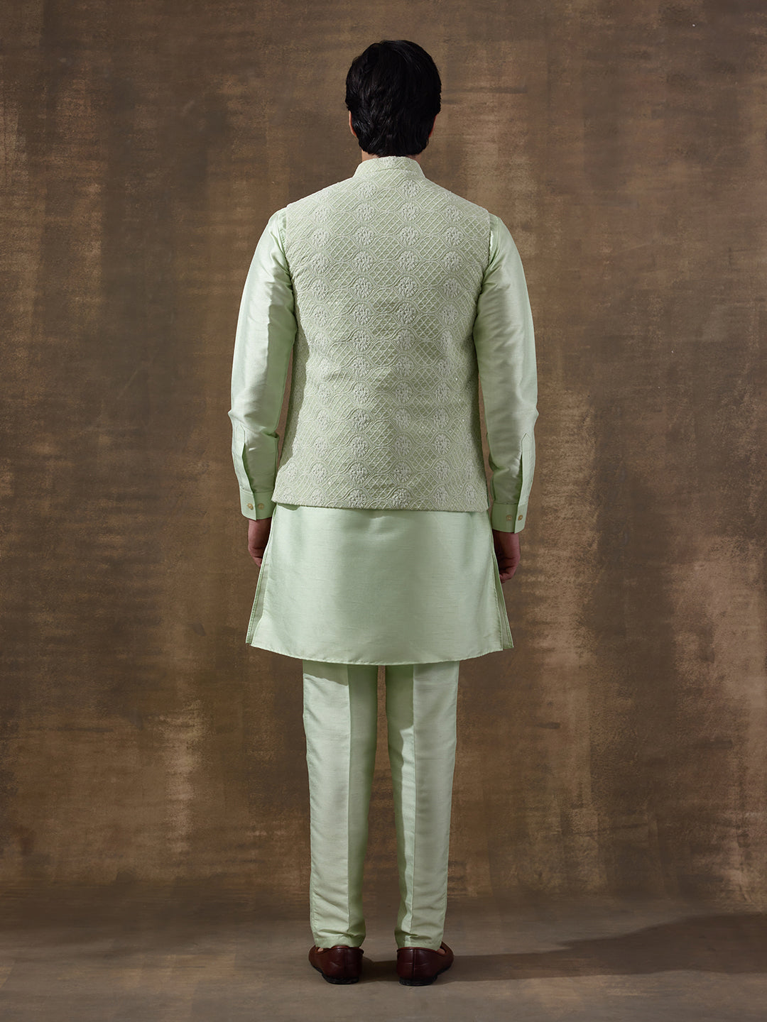 Pastel Green Motifs Embroidered Men's Kurta Set