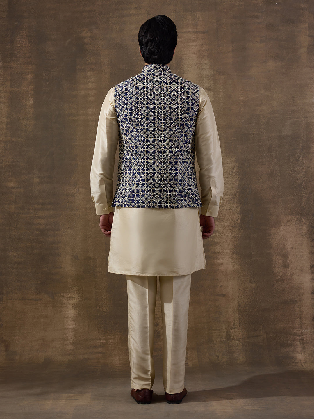 Traditional Motifs Beige Embroidered Men's Kurta Set