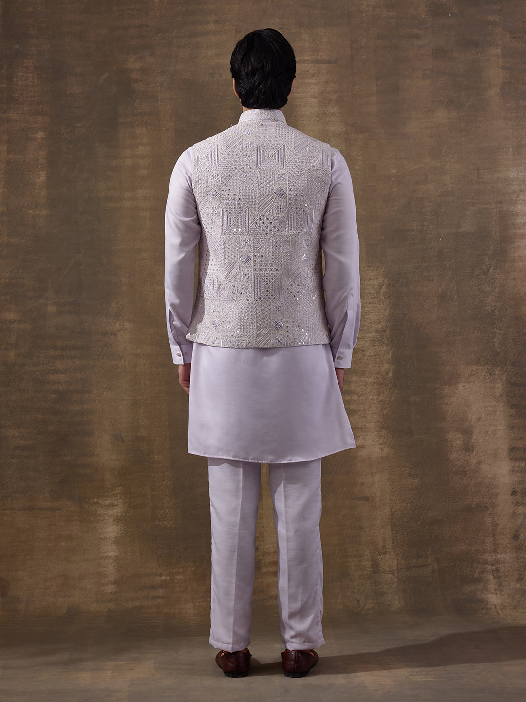 Light Lilac Sequinned Men's Kurta Set