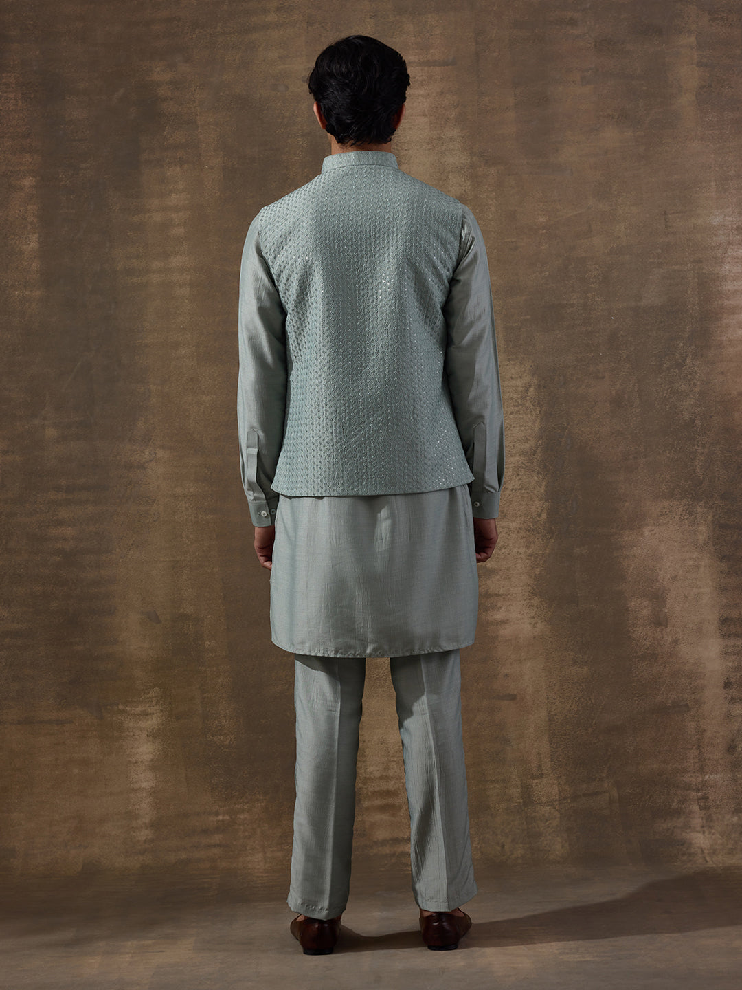 Sea Green Sequinned Men's Kurta Set