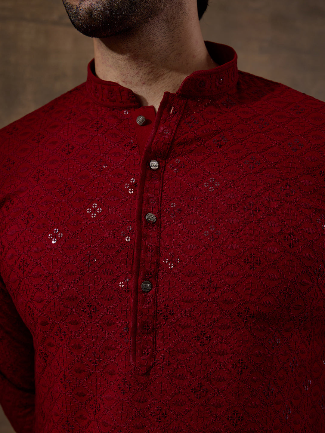 Merry Maroon Chikankari Men's Kurta with Pants