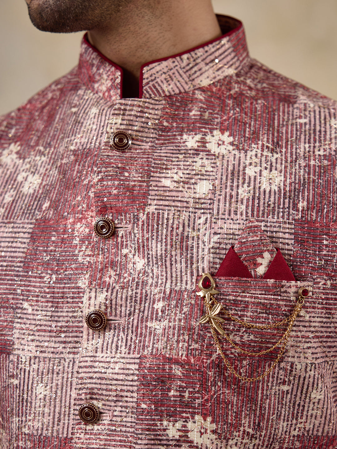 Bloody Red Patterned Men's Kurta Set
