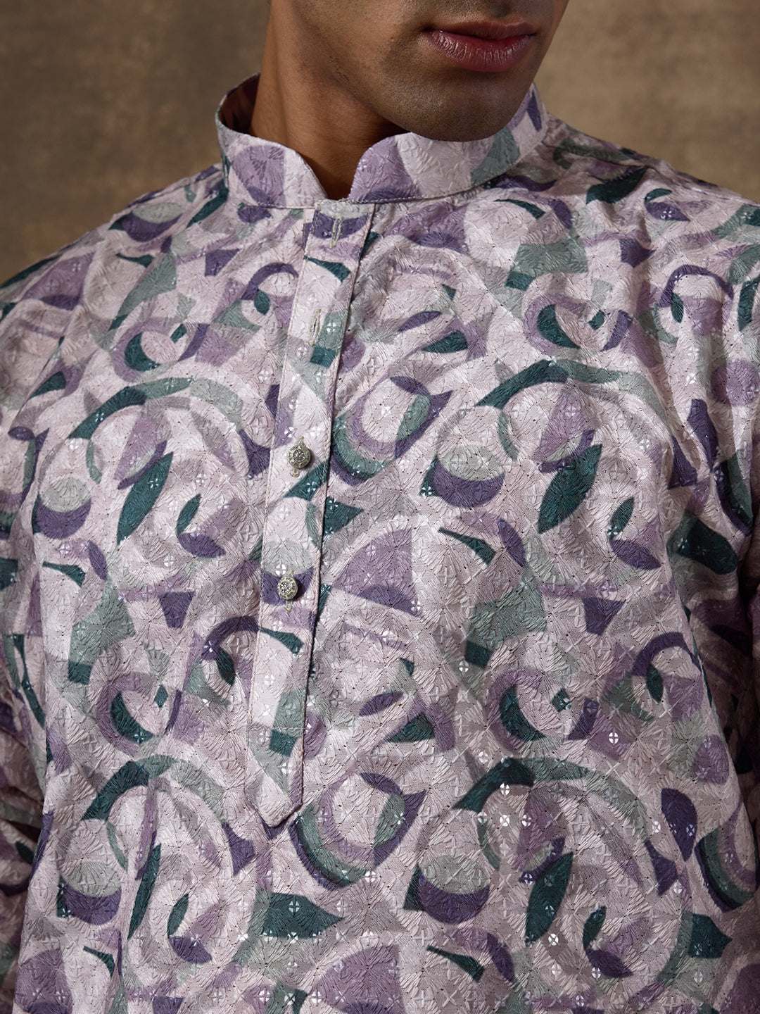 Lively Lilac Absract Printed Men's Kurta
