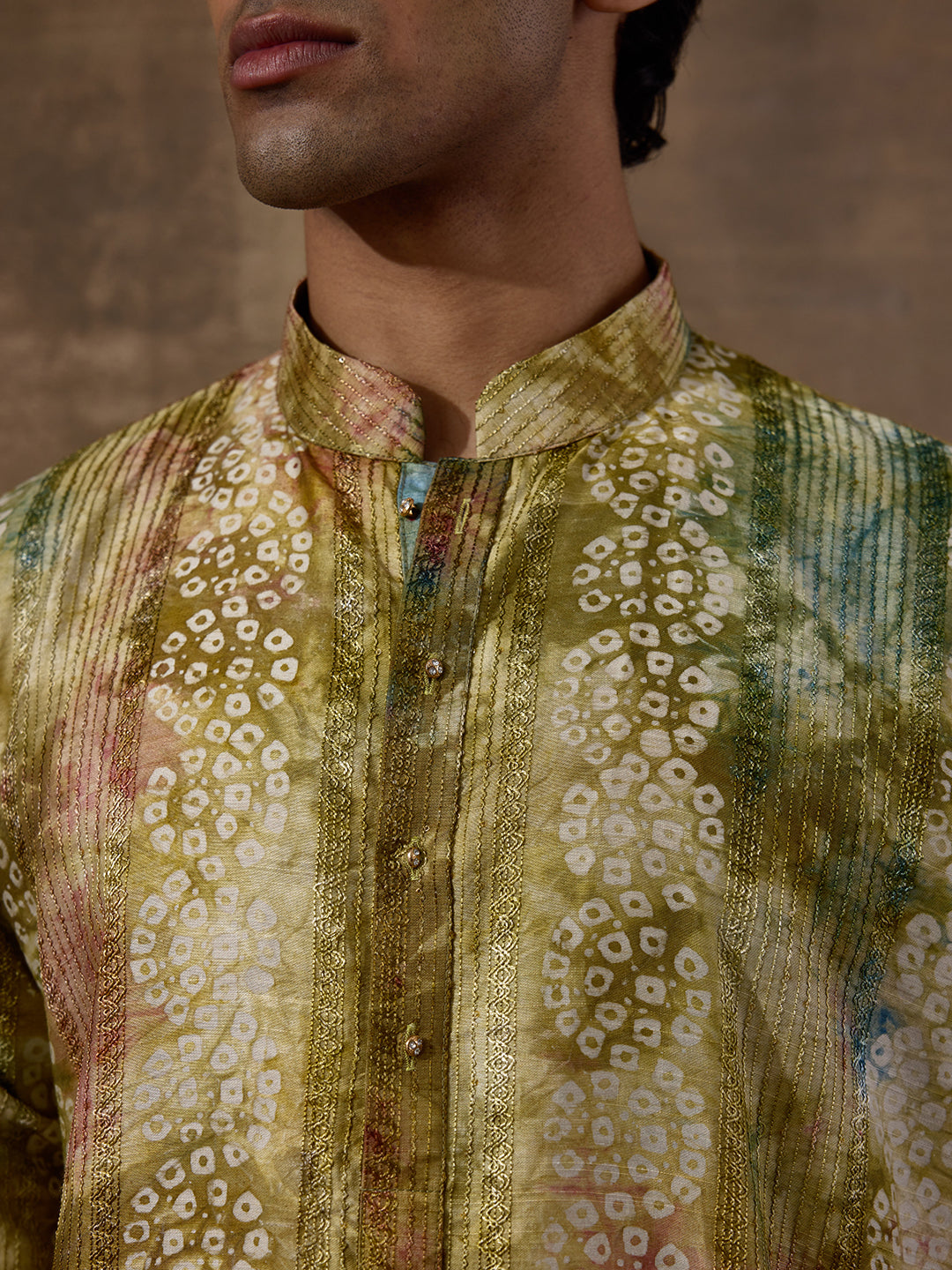 Mehendi Green Batik Printed Men's Kurta