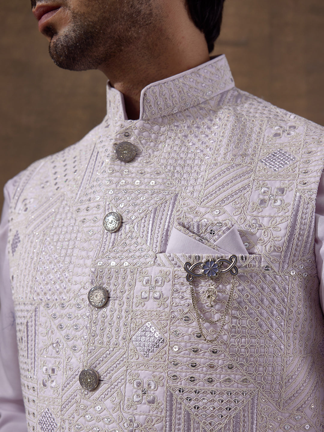 Light Lilac Sequinned Men's Kurta Set